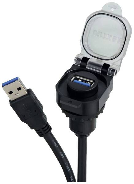 USB 3.0 Einbaubuchse mit Leitung, mit Klappdeckel USB-3.0 A/A F/M 2,0m PVC KD 490219.0200 Lütze Inhalt: 1 St.