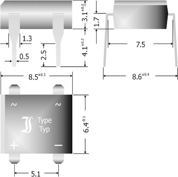 Diotec B500D Brückengleichrichter DIL-4 1000 V 1 A Einphasig