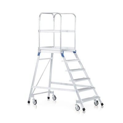 ZARGES - Podesttreppe 5 Stufen, einseitig, fahrbar Plattform B600mm L800mm, Stufe T200mm