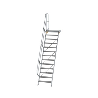 MUNK Günzburger Steigtechnik - Alutreppe 13 Stufen, 60°, Breite 800mm, einseitiger Handlauf, Stufentiefe 200mm