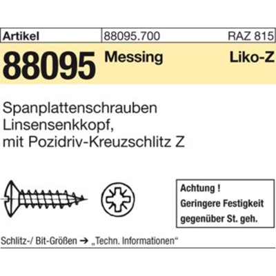 NOBRAND - Spanplattenschrauben ART 88095 3,5 x 30 -Z Messing, Linsensenkkopf Ms S
