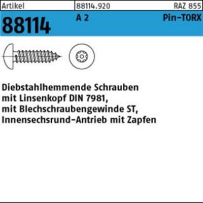 NOBRAND - Sicherheitsschraube, Linsenkopf DIN 7981 ART 88114, 6,3 x 16 mit Pin-TORX T27
