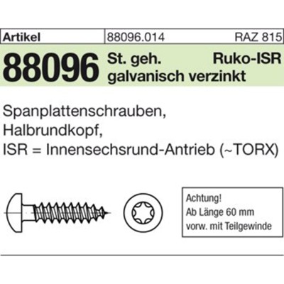 NOBRAND - Spanplattenschrauben 89096 Halbrundkopf CE Stahl 3 x 12 -Z galv. Verzinkt