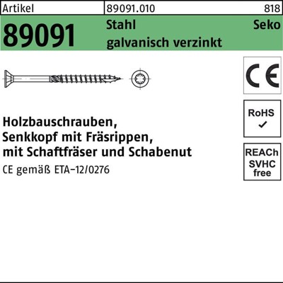 NOBRAND - Holzbauschrauben ART 89091 CE Stahl 10 x 220 -T40 galv. verzinkt gal Zn S