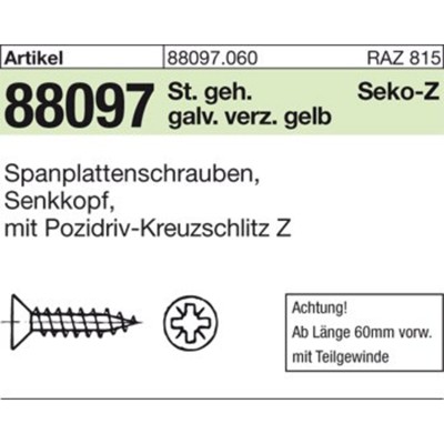 NOBRAND - Spanplattenschrauben 89097 Senkkopf CE Stahl 6 x 130/70 -Z gal ZnC gal ZnC S