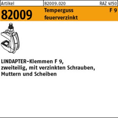 NOBRAND - Lindapter Klemmen ART 82009 GTF 9 M20 feuerverzinkt, komplett S